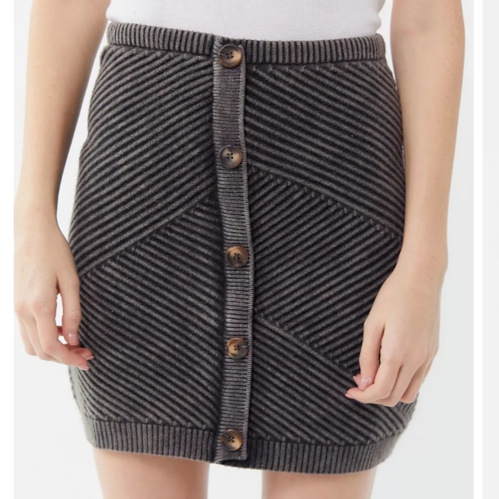 Emory Park Grey Chunky Knit Asymmetrical Ribbed Skirt Size Medium Fall Winter
